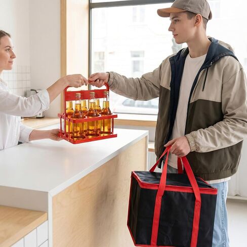 حامل مشروبات قابل لإعادة الاستخدام سعة 6 أكواب مع مقبض وحقيبة معزولة، حاملة طعام مجمدة حرارية للسفر وحامل أكواب بلاستيكي قابل للطي وحقيبة طعام معزولة ذات سعة كبيرة لتوصيل السيارة والسفر in Kuwait