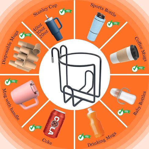 قطعتان من حاملات أكواب عربة التسوق المحدثة، حوامل مشروبات معلقة قابلة لإعادة الاستخدام ومضادة للانسكاب، رفوف معدنية محمولة لزجاجات القهوة مع شريط سفلي لعربات التسوق، وعربات البقالة، والسفر RV، والعربات الدوارة in Kuwait