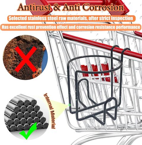قطعتان من حاملات أكواب عربة التسوق المحدثة، حوامل مشروبات معلقة قابلة لإعادة الاستخدام ومضادة للانسكاب، رفوف معدنية محمولة لزجاجات القهوة مع شريط سفلي لعربات التسوق، وعربات البقالة، والسفر RV، والعربات الدوارة in Kuwait