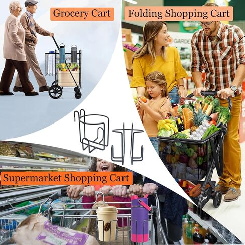 قطعتان من حاملات أكواب عربة التسوق المحدثة، حوامل مشروبات معلقة قابلة لإعادة الاستخدام ومضادة للانسكاب، رفوف معدنية محمولة لزجاجات القهوة مع شريط سفلي لعربات التسوق، وعربات البقالة، والسفر RV، والعربات الدوارة in Kuwait