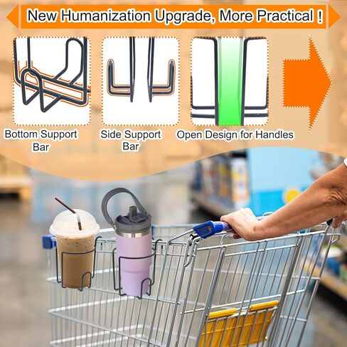 قطعتان من حاملات أكواب عربة التسوق المحدثة، حوامل مشروبات معلقة قابلة لإعادة الاستخدام ومضادة للانسكاب، رفوف معدنية محمولة لزجاجات القهوة مع شريط سفلي لعربات التسوق، وعربات البقالة، والسفر RV، والعربات الدوارة in Kuwait