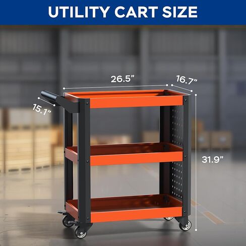 Heavy Duty 880 lbs Capacity 3-Tier Rolling Tool Cart, 37.5 lbs Solid High-Carbon Steel Service Cart with 2.0mm Thick Plates & Silent Casters in Saudi Arabia