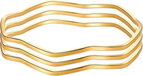 Gold Bangles for Women 18K Gold Plated Stainless Steel Glossy Stackable Thin Round Bracelets Solid Plain Polished Bangles Bracelets Set of 3 Jewelry for Women in Kuwait