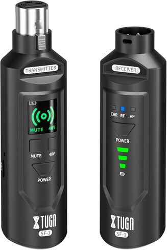XTUGA 2.4GHz Wireless XLR Transmitter & Receiver, Wireless Microphone Adapter System for Dynamic/Condenser Mics w/ 48V Phantom Power fit for Live Show,Audio Mixer,PA Systems,Studio,Church (SF-1) in Kuwait
