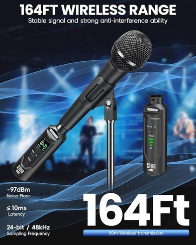 XTUGA 2.4GHz Wireless XLR Transmitter & Receiver, Wireless Microphone Adapter System for Dynamic/Condenser Mics w/ 48V Phantom Power fit for Live Show,Audio Mixer,PA Systems,Studio,Church (SF-1) in Kuwait