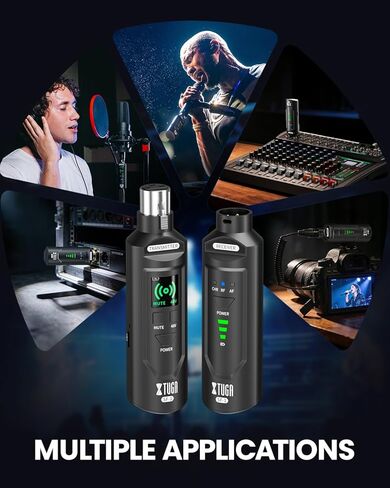 XTUGA 2.4GHz Wireless XLR Transmitter & Receiver, Wireless Microphone Adapter System for Dynamic/Condenser Mics w/ 48V Phantom Power fit for Live Show,Audio Mixer,PA Systems,Studio,Church (SF-1) in Kuwait