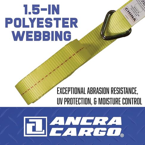 Ratchet Strap, 16' x 1.5", Heavy Duty 1,600 lb. Working Load Limit, Wire Double J-Hooks, Wide Handle with Aluminum Grip, Latex-Coated Webbing for Industrial and Commercial Load Securement in Kuwait