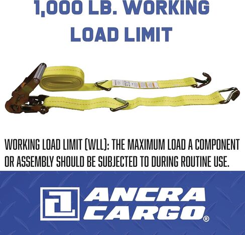 Ratchet Strap, 16' x 1.5", Heavy Duty 1,600 lb. Working Load Limit, Wire Double J-Hooks, Wide Handle with Aluminum Grip, Latex-Coated Webbing for Industrial and Commercial Load Securement in Kuwait