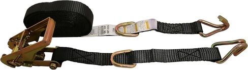 Ratchet Strap, 16' x 1", Heavy Duty 1,000 lb. Working Load Limit, Wire Double J-Hooks, Floating D-Rings, Open Handle Ratchet with 15" Fixed End, Gold Chromate Finish for Contractor Loads in Kuwait