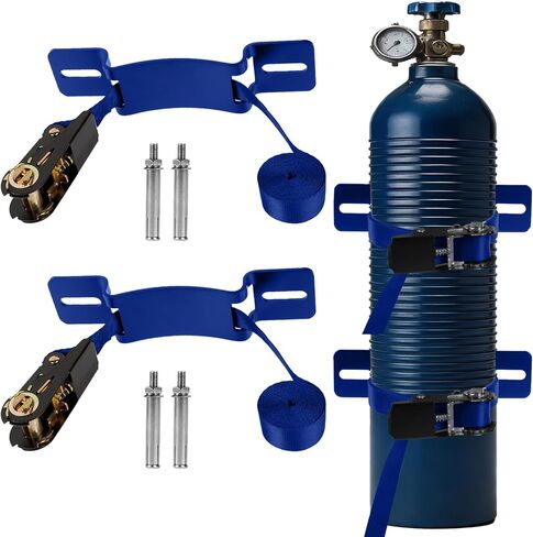 2pcs حامل دبابات البروبان ， تركيب خزان البروبان ， مع أشرطة صائغ 6.6 قدم ， قوس مثبت على الجدار الصلب للأكسجين والنيتروجين وخزانات التوسع ， لتركيب أسطوانات الغاز المختلفة (برتقالية) in Kuwait