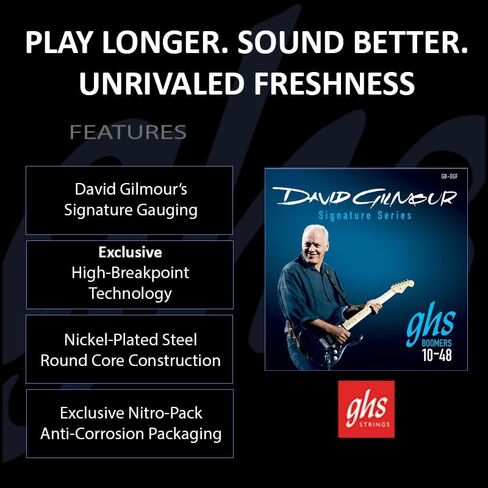 GHS Boomers - David Gilmour Signature Blue Electric Guitar Strings - GB-DGF – Nickel Plated Steel - Classic Rock Tone, Long Lasting Bright Sound, Professional Gauge 10-48 – (4 PACK) in Saudi Arabia