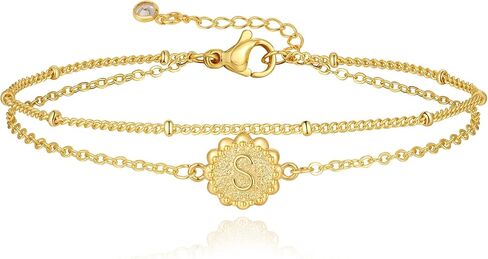 Gold Initial Bracelets for Women 14K Gold Plated Dainty O Chain satellite Chain initial Bracelet for Women Trendy Gold Stackable Cuff Bracelets Jewelry Gifts for Women Adjustable 7"+2" in Saudi Arabia