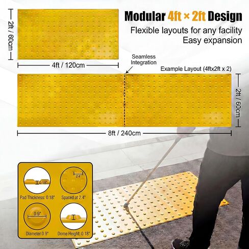 Tactile Warning Pad，ADA Warning Pads, 2x4 FT Vibrant Yellow PVC, Strip & Stick Adhesive Backing for for Outdoor Steps, Ramps, Transit Platforms in Kuwait