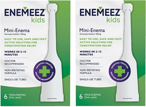 Enemeez Kids Enema, Mini-Enemas for Ages 2-12, Docusate Sodium Stool Softener, Fast-Acting Constipation Relief, Promotes Bowel Movement in 2-15 Minutes, 2ct, 3 Pack (6 Total) Single-Use 5ml Tubes in Kuwait