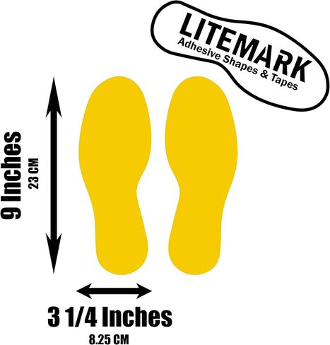 LiteMark Floor Vinyl Decals Footprint Stickers – line up Stickers for Classroom Floor, Offices, Dance, Events – Durable Gloss Finish Spot Markers, Yellow, 9 Inch, Pack of 60 Pcs (30 Pairs) in Kuwait
