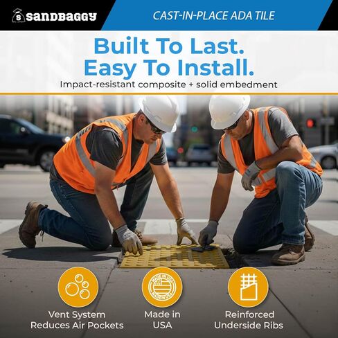 Sandbaggy Cast-in-Place ADA Pads - USA Made Truncated Domes | ADA/DOT Compliant | 5 Year Warranty (2, Yellow, 24" x 48") in Kuwait