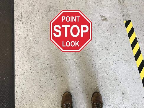 لافتة أرضية من الفينيل المصقولة "Stop Point Look" - لافتة من Graphical Warehouse - لافتات للسلامة والأمن 5S، أداة اتصال بصري (18") in Kuwait