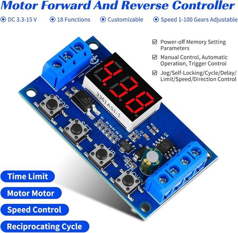 3.3V-15V DC Motor Controller 50W Forward and Reverse Controller Automatic Cycle Timing delay Module Signal Trigger Brushed Motor Time delay Relay Limit Switch 18 Functions 1pcs in Saudi Arabia