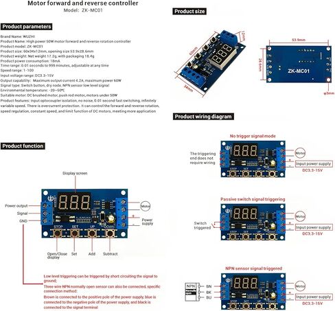 3.3V-15V DC Motor Controller 50W Forward and Reverse Controller Automatic Cycle Timing delay Module Signal Trigger Brushed Motor Time delay Relay Limit Switch 18 Functions 1pcs in Saudi Arabia