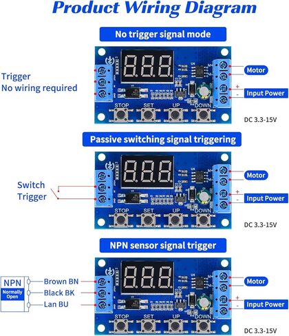 3.3V-15V DC Motor Controller 50W Forward and Reverse Controller Automatic Cycle Timing delay Module Signal Trigger Brushed Motor Time delay Relay Limit Switch 18 Functions 1pcs in Kuwait