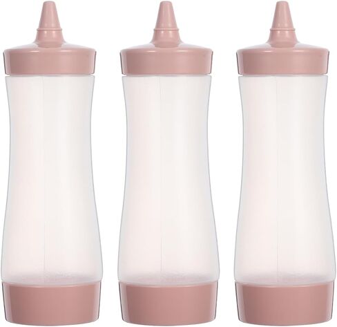 3 قطع زجاجات ضغط للصلصات، زجاجة ضغط بلاستيكية مع غطاء، صلصة، زيت، صلصة الخردل، موزعات الكاتشب لمطبخ الشواء والتخييم، وردي in Kuwait