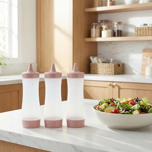 3 قطع زجاجات ضغط للصلصات، زجاجة ضغط بلاستيكية مع غطاء، صلصة، زيت، صلصة الخردل، موزعات الكاتشب لمطبخ الشواء والتخييم، وردي in Kuwait