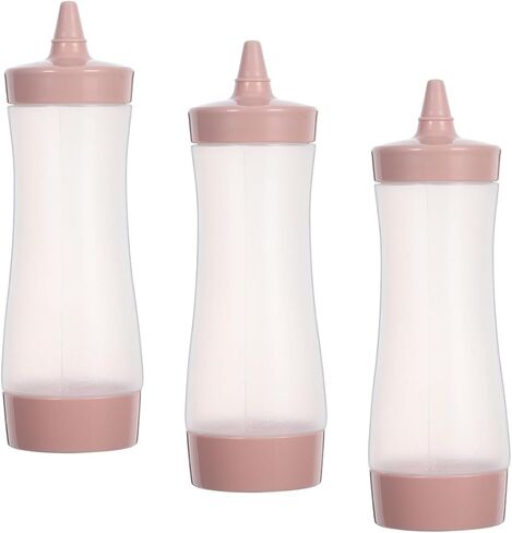 3 قطع زجاجات ضغط للصلصات، زجاجة ضغط بلاستيكية مع غطاء، صلصة، زيت، صلصة الخردل، موزعات الكاتشب لمطبخ الشواء والتخييم، وردي in Kuwait