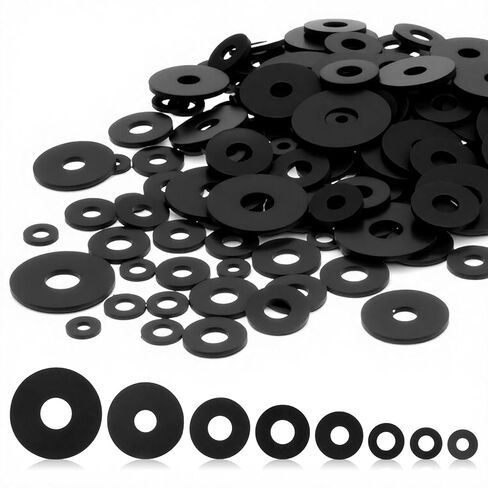 160 Pcs Rubber Washers for Screws 10/10.5/12/16/18/20/25/30mm Flat Rubber Washers Assortment Kit Black Heavy Duty Rubbers Gasket for Faucets Garden Bolts Screws Hose Plumbing Shower Head 8 Sizes in Saudi Arabia