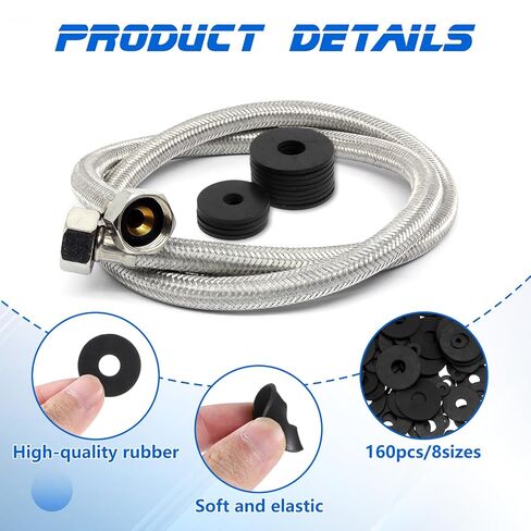 160 Pcs Rubber Washers for Screws 10/10.5/12/16/18/20/25/30mm Flat Rubber Washers Assortment Kit Black Heavy Duty Rubbers Gasket for Faucets Garden Bolts Screws Hose Plumbing Shower Head 8 Sizes in Saudi Arabia