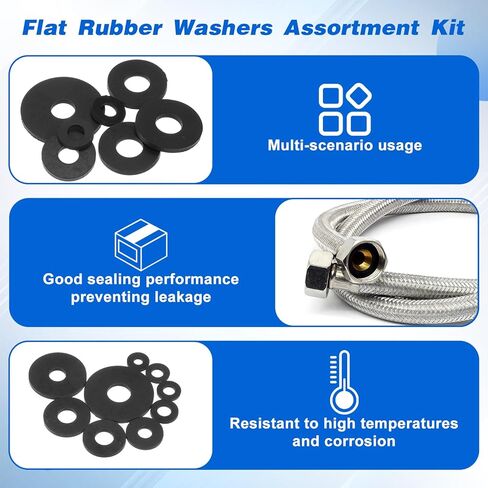 160 Pcs Rubber Washers for Screws 10/10.5/12/16/18/20/25/30mm Flat Rubber Washers Assortment Kit Black Heavy Duty Rubbers Gasket for Faucets Garden Bolts Screws Hose Plumbing Shower Head 8 Sizes in Saudi Arabia