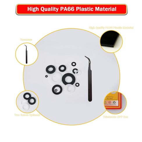 طقم غسالات مسطحة من النايلون الأسود والأبيض مكون من 966 قطعة - 10 مقاسات (M2 M2.5 M3 M4 M5 M6 M8 M10M12 M14) فواصل عازلة مترية للأثاث والسباكة والسيارات والمشروعات اليدوية in Kuwait