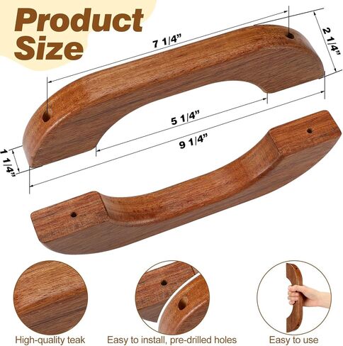 2 Pcs Teak Handrail Wooden Handles Solid Teak Grab Handle Brown Wood Handrail with Screws and Nuts for Marine RV Boating Armrest Accessories in Saudi Arabia