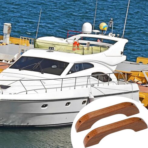 2 Pcs Teak Handrail Wooden Handles Solid Teak Grab Handle Brown Wood Handrail with Screws and Nuts for Marine RV Boating Armrest Accessories in Saudi Arabia