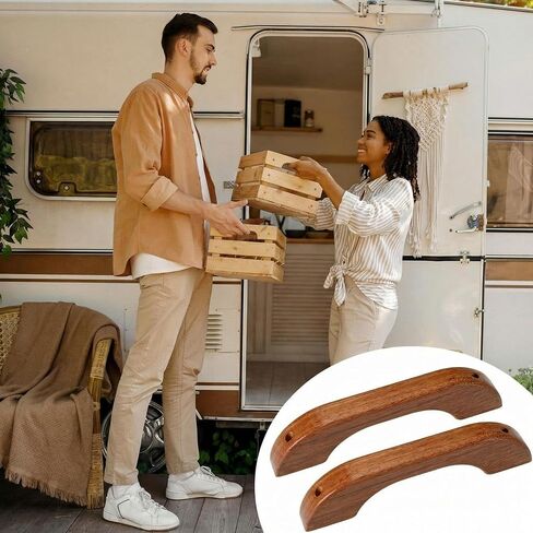 2 Pcs Teak Handrail Wooden Handles Solid Teak Grab Handle Brown Wood Handrail with Screws and Nuts for Marine RV Boating Armrest Accessories in Saudi Arabia