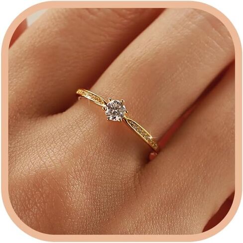 SUYACS 1ct Diamond Cut Cubic Zirconia Engagement Rings for Women 925 Sterling Silver Gold Round Cut Moissanite Promise Ring Classic Eternity Brides Wedding Rings Jewelry Gifts for Her Wife in Saudi Arabia