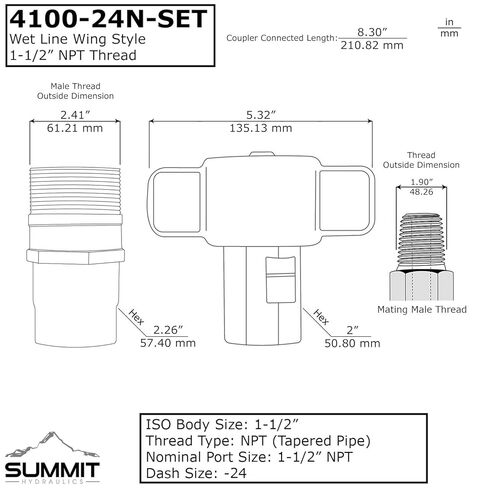1-1 / 2 ″ NPT صامولة الجناح الرطبة الهيدروليكية سريعة الفصل قارنة التوصيل الذكور in Saudi Arabia