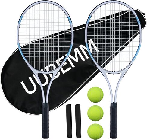 مجموعة مضارب تنس للبالغين، مضاربان مثبتان مسبقًا مقاس 27 بوصة، شريطان للإمساك، 3 كرات تنس، 1 حقيبة حمل، مثالية للمبتدئين وتدريب الطلاب in Kuwait