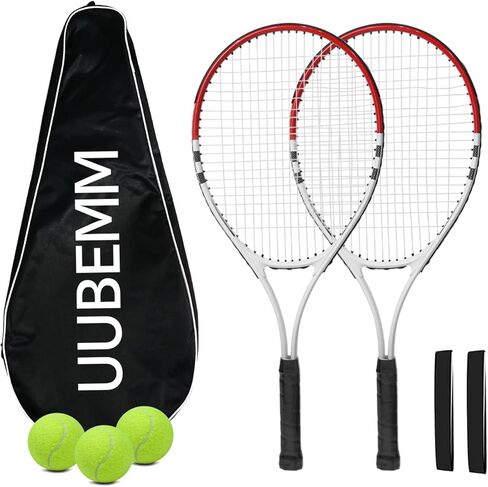 مجموعة مضارب التنس، 2 لاعب مضارب مسبقة التثبيت مقاس 27 بوصة، تتضمن 3 كرات تنس، شريطين للإمساك، 1 حقيبة حمل، مثالية للبالغين والمبتدئين وتدريب الطلاب in Kuwait