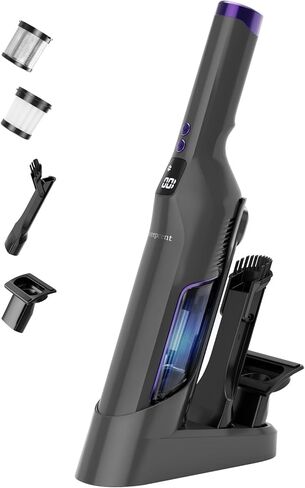 مكنسة محمولة لاسلكية، مكنسة سيارة بقوة 24 كيلو باسكال مع محرك بدون فرش، قاعدة شحن، قابلة لإعادة الشحن، مكنسة محمولة محمولة بسعة 1.5 رطل مع سرعتين للمنزل/السيارة/الحيوانات الأليفة، أسود in Kuwait