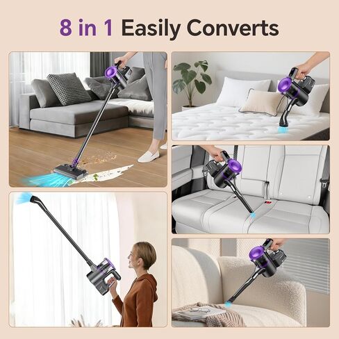 Cordless Vacuum Cleaner, Powerful Vacuum Cleaners for Home with Mopping Combo, Water Tank, Stick Vacuum Cordless Rechargeable, Lightweight Vacuum for Hard Floors Carpet Pet Hair, Purple in Saudi Arabia