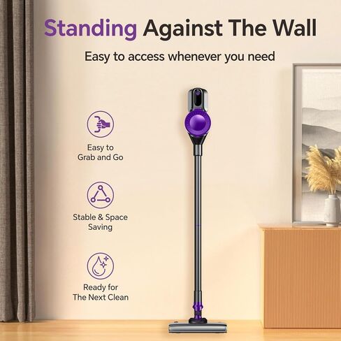 Cordless Vacuum Cleaner, Powerful Vacuum Cleaners for Home with Mopping Combo, Water Tank, Stick Vacuum Cordless Rechargeable, Lightweight Vacuum for Hard Floors Carpet Pet Hair, Purple in Saudi Arabia