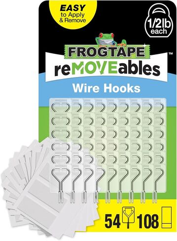 خطافات سلكية متوسطة قابلة للإزالة من FrogTape - 6 خطافات شفافة و8 أشرطة لاصقة - تحمل ما يصل إلى 2 رطل - خطاف لاصق خالٍ من التلف - خطافات حائط قابلة للإزالة وإعادة الاستخدام للتعليق - بدون أظافر (عبوة من 6 قطع) in Kuwait