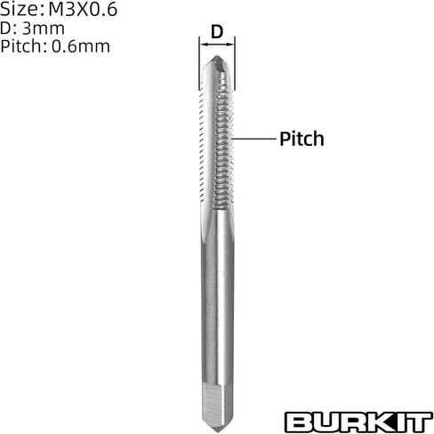Burkit 2 قطعة M3 X 0.6 صنبور لولبي لليد اليمنى، HSS M3 x 0.6 صنبور آلي مخدد مستقيم in Saudi Arabia
