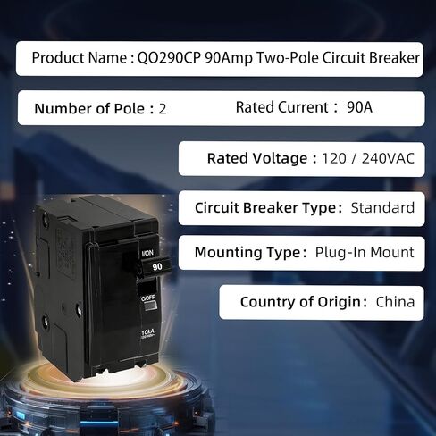 QO290CP 90-Amp 2-Pole Circuit Breaker - Compatible with SD QO Load Centers, CSEDs, and NQOD Panel Boards, Rated 120/240 VAC, 10kA, Plug-in Mount, Visi-Trip Indicator in Saudi Arabia