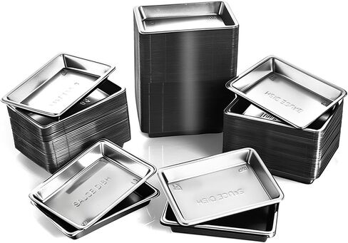 200 Pcs Plastic Disposable Sauce Dishes, Mini Dipping Soy Sauce Dish for Sushi, Rectangle Seasoning Plates, Condiment Appetizer Tray for BBQ Mustard Vinegar Ketchup Salad, Silver in Kuwait