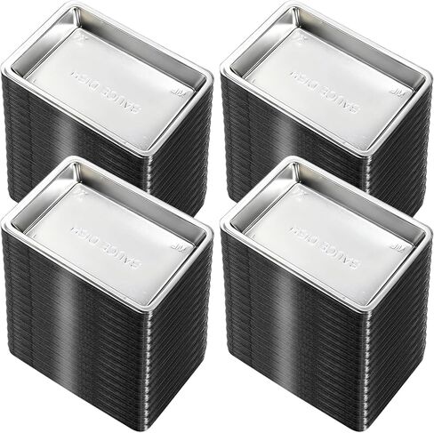 200 Pcs Plastic Disposable Sauce Dishes, Mini Dipping Soy Sauce Dish for Sushi, Rectangle Seasoning Plates, Condiment Appetizer Tray for BBQ Mustard Vinegar Ketchup Salad, Silver in Kuwait