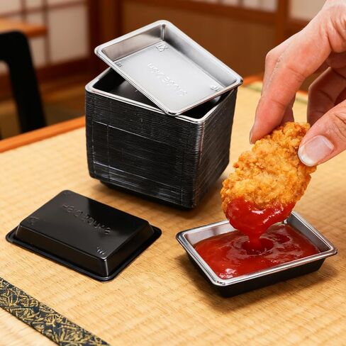 200 Pcs Plastic Disposable Sauce Dishes, Mini Dipping Soy Sauce Dish for Sushi, Rectangle Seasoning Plates, Condiment Appetizer Tray for BBQ Mustard Vinegar Ketchup Salad, Silver in Kuwait