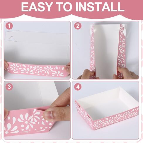 100PCS Pink Platos De Barro Cielito Lindo Trays Mexican Party Decoration Cielito Lindo Paper Tray Disposable Mexicanos Nacho Food Container for Wedding Baby Shower Talavera Birthday Party Supplies in Saudi Arabia
