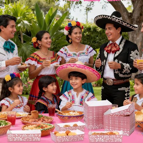 100PCS Pink Platos De Barro Cielito Lindo Trays Mexican Party Decoration Cielito Lindo Paper Tray Disposable Mexicanos Nacho Food Container for Wedding Baby Shower Talavera Birthday Party Supplies in Saudi Arabia