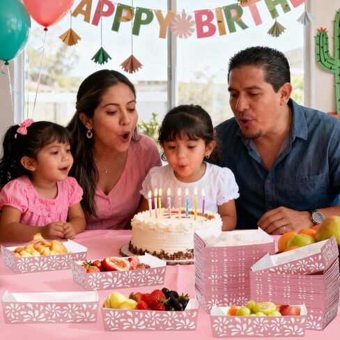 100PCS Pink Platos De Barro Cielito Lindo Trays Mexican Party Decoration Cielito Lindo Paper Tray Disposable Mexicanos Nacho Food Container for Wedding Baby Shower Talavera Birthday Party Supplies in Saudi Arabia
